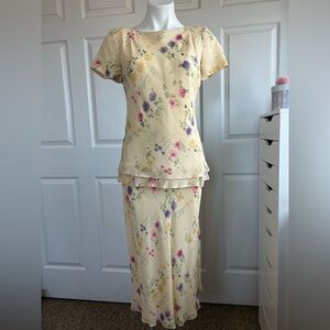 Yves Cossette Depeche Mode Vintage Yellow Silk Skirt Set